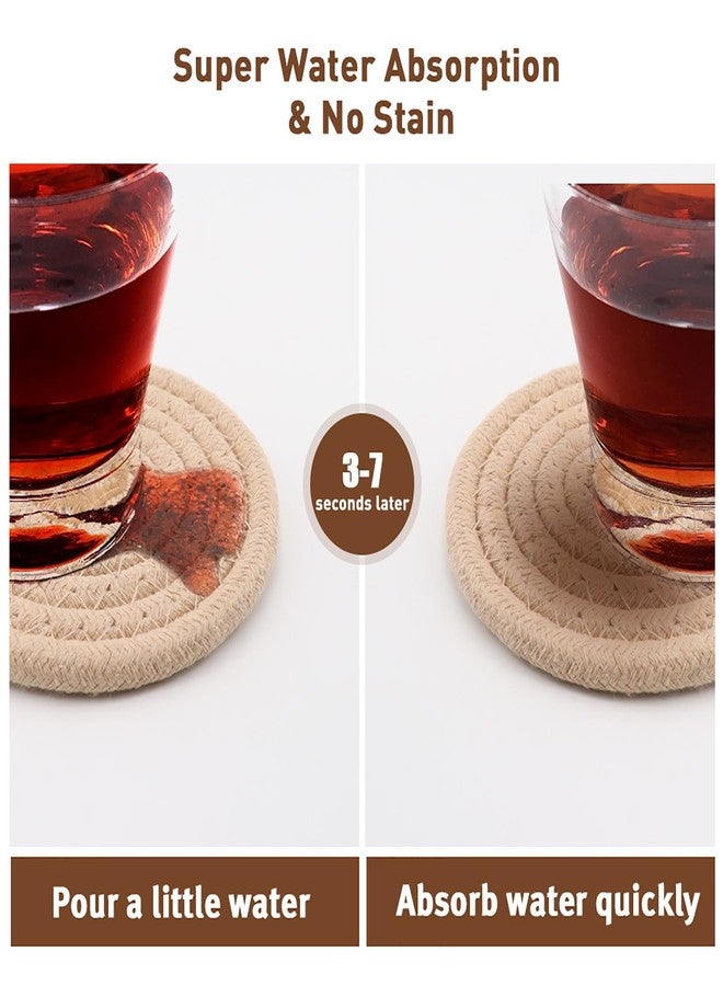 Meltset M Boho Coasters Set of 8 for Drinks,4 Colors Absorbent Desk Coasters with Metal Holder, Cotton Woven Coaster, Farmhouse Cup Coaster Set for Home Decor,Table Protection, Housewarming Gift (4.3 Inch) - Image 3